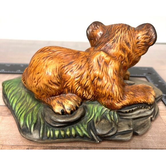 Lion Cub Figurine Laying On Rock Base Hand-Painted Resin Decor 6.5" Length - Picture 3 of 5